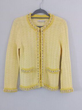 ALICE + OLIVIA embellished yellow cotton blend tweed jacket